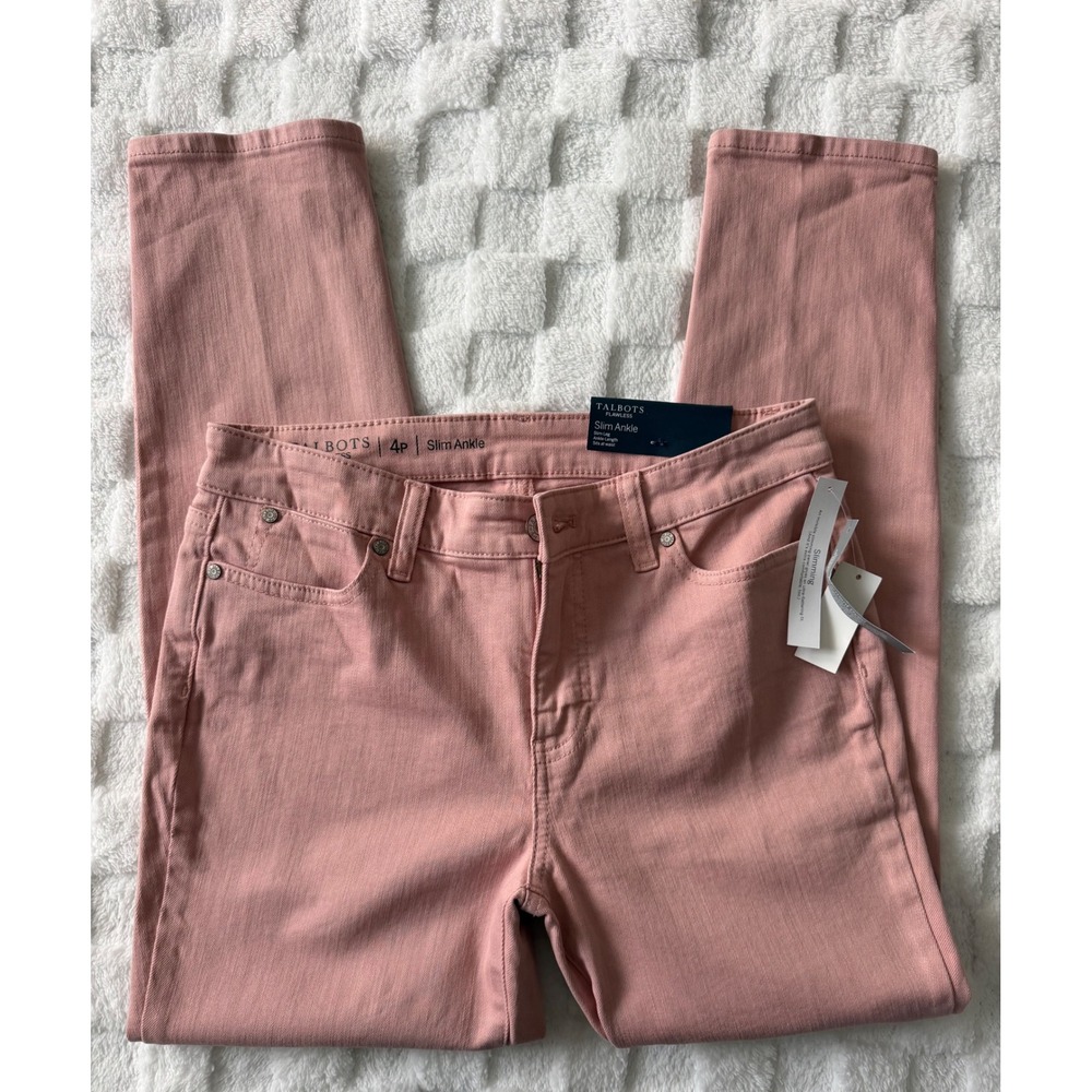 NWT-Talbots Flawless Slim Ankle Pants Dusty Rose Pink Stretch Cotton Jeans Sz 4P